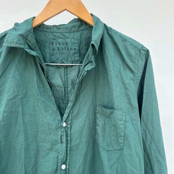 Frank & Eileen Barry Button Up Cotton Moss Army Olive Green Large Shirt - Picture 4 of 8